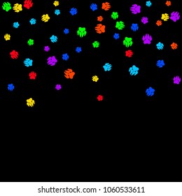 Colorful Bear Footprints. Prints of Paws with Big Claws for Petshop Design or for Goods for Pets. Simple Pattern for Print, Logo or Poster. Vector Confetti Background.
