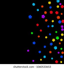 Colorful Bear Footprints. Prints of Paws with Big Claws for Petshop Design or for Goods for Pets. Simple Pattern for Print, Logo or Poster. Vector Confetti Background.
