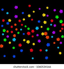 Colorful Bear Footprints. Prints of Paws with Big Claws for Petshop Design or for Goods for Pets. Simple Pattern for Print, Logo or Poster. Vector Confetti Background.

