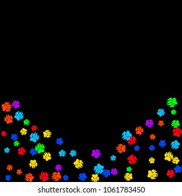 Colorful Bear Footprints. Prints of Paws with Big Claws for Petshop Design or for Goods for Pets. Simple Pattern for Print, Logo or Poster. Vector Confetti Background.
