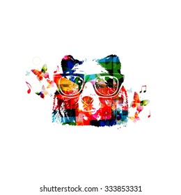 Colorful bear head with glasses close up