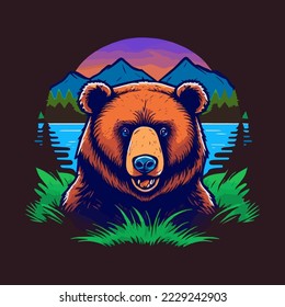 Colorful Bear head Illustration for logo, emblem or icon Stock vector illustration