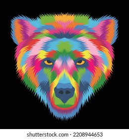 colorful bear head on pop art style