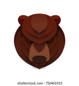 Colorful bear head in trendy paper cut craft graphic style. Modern design for advertising, branding greeting card, cover, poster, banner. Vector illustration.