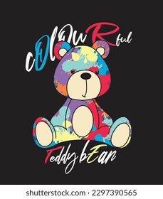 colorful bear slogan on bear illustration cat