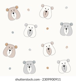 Colorful bears characters continuous one line art seamless pattern on natural background.

