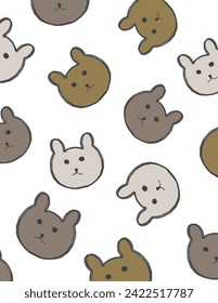 Patrones de osos coloridos sobre fondo blanco para el paquete de marca, impresión de tela, papel pintado, publicación en medios sociales, doodle, notas, portadas de libros, decoración de paredes.