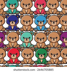 Pintura botánica del doodle del patrón inconsútil de los osos coloridos para el fondo