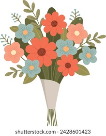 Colorido hermoso ramo de flores. Ilustración vectorial en estilo plano	