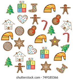 Colorful beautiful Christmas cookies icons ,seamless pattern