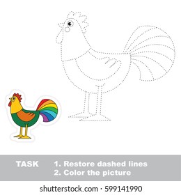 The colorful beautiful Cock. Dot to dot educational game for kids.