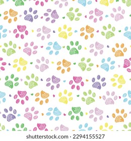 Colorful beautiful colors seamless fabric design paw prints pattern