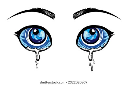Colorful beautiful eyes in anime (manga) style . Bright vector illustration isolated. Emotions: expression of sadness.