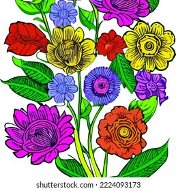 Colorful and  beautiful hand drawn flowers