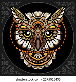 Colorful beautiful owl zentangle arts. isolated on black background