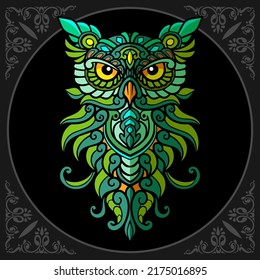Colorful beautiful owl zentangle arts. isolated on black background