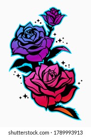 colorful beautiful roses, in sticker style
