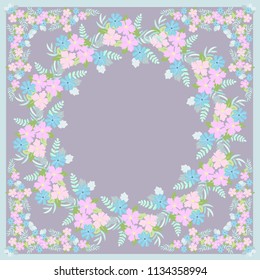 Colorful beautiful shawl, scarf print. Flowering summer meadow background. Country, Cuban, gipsy style. Bandana, pareo, home textile design. Use for textile, covers, surface, scrapbooking, decoupage.