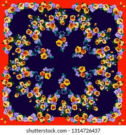 Colorful beautiful shawl, scarf print. Flowering summer meadow background. Country, Cuban, gipsy style. Bandana, pareo, home textile design. Use for textile, covers, surface, scrapbooking, decoupage