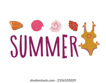 colorful beautiful summer stickers. Summer nautical hand drawn lettering vector set. Bright decorative set of design elements. All objects are separated. Drawn by hand. Vector illustration.