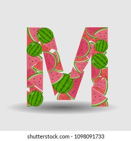 Colorful beautiful vector design of the letter M made of watermelons for your design. EPS10