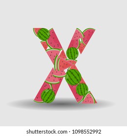 Colorful beautiful vector design of the letter X made of watermelons for your design. EPS10