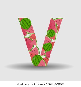Colorful beautiful vector design of the letter V made of watermelons for your design. EPS10