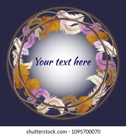 Colorful beautiful vector template with circle frame from feathers for invitation/celebration/greeting cards.