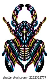 Colorful beauty oryctes rhinoceros beetle insect symmetrical design