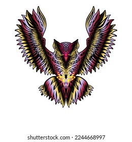 Colorful beauty An owl flapping its wings symmetrical design