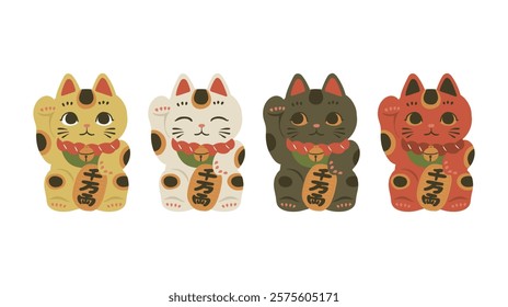 Colorful beckoning cat illustration set