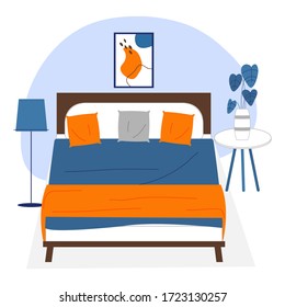 Colorful bedroom design background vector illustration cartoon flat design 