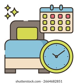 Horario colorido de la hora de acostarse con calendario y reloj