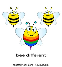 Colorful bee cartoon, be different concept