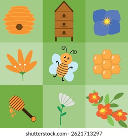 Colorful Bee and Honey Illustration