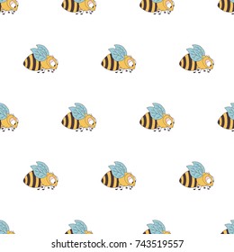 Colorful bee seamless pattern. Cute baby illustration. Background for boy and girl.