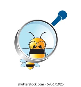 colorful bee through magnifying glass-vector drawing
