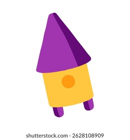 Colorful Beehive House Icon. Bright stylized beehive house with purple roof and yellow base, flat design on white background, cartoon vector.