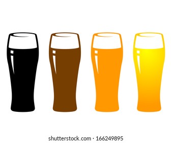 colorful beer glasses on white background