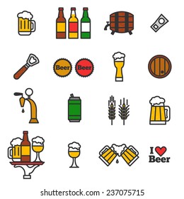 Colorful beer icons set. Drink labels or signs. Vector symbols and design elements for bar, restaurant, pub or cafe. Craft beer illustrations.