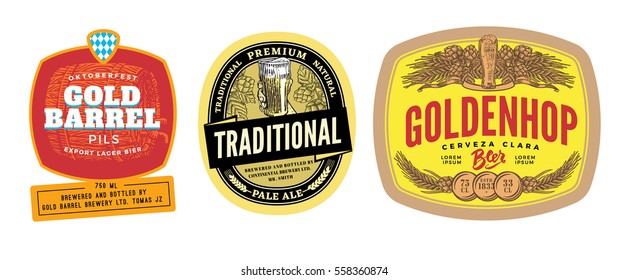 Colorful beer labels set for different alcoholic drink products design isolated vector illustration