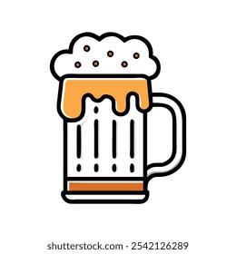 Colorful Beer Mug with Foam Icon, Bright illustration of a beer mug filled with frothy foam, ideal for bar promotions, Oktoberfest designs, and celebration-themed graphics.