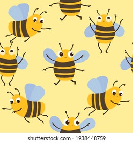 Colorful bees seamless pattern detailed vector bee illustration yellow wallpaper