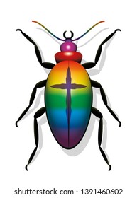 Colorful beetle with cross. Symbol for decline in insect populations and for extinction of species. Isolated vector illustration on white background.
