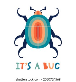 Colorful beetle icon and it's a bug sign. Software error concept. Cute poster with a beetle.