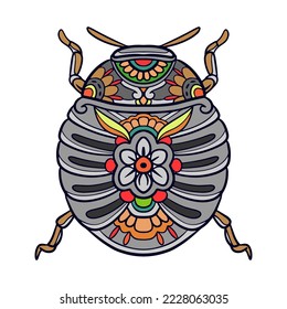 Colorful Beetle mandala arts isolated on white background