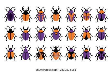 Colorful beetle vector icons set isolated on clean background Vector