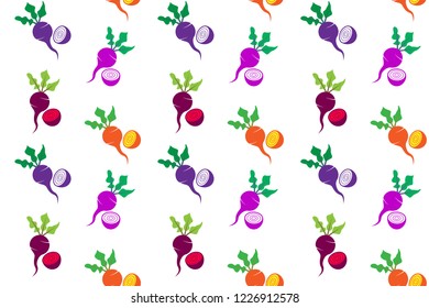 colorful beetroot set pattern seamless of purple, pink, red and yellow, vector illustration