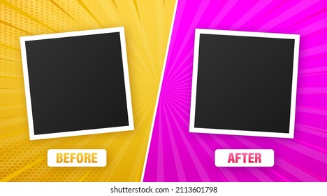 Colorful before and after frames. Vector illustration. Vector template. Design template.