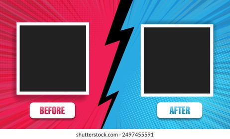 Colorful before and after frames. Vector illustration. Vector template. Design template in two different color background.